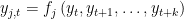 $y_{j,t} = f_j \left (y_t, y_{t+1}, …, y_{t+k} \right) $