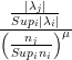         \[
          \frac{\frac{\left | \lambda_j\right |}{Sup_{i} \left | \lambda_i\right |} }{\left ( \frac{ n_j }{ Sup_{i} n_i} \right )^\mu}
    \]